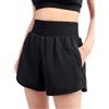 Kefiyis Pantaloncini da corsa da donna a vita alta 2 in 1 pantaloncini sportivi con tasca con cerniera ad asciugatura rapida per allenamento atletico, Nero , S