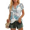 WNEEDU Maglietta Donna Manica Corta T-Shirt Scollo V Estiva Elegante Top Casual Camicia Maniche a Petalo Blusa Boho Floreale Blu M