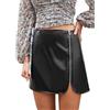 CUPSHE Minigonna da donna in ecopelle nera con cerniera laterale con orlo dentellato gonna corta per autunno inverno, Nero , S