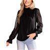 CUPSHE Camicia da donna con colletto alto, trasparente, a maniche lunghe, elegante maglia, Nero , S
