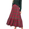 CUPSHE Gonna lunga da donna a quadri con volant, maxi gonna a vita alta per le vacanze, Rosso, XS