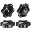 QUARKZMAN 4pz Pomelli a Stella M6 con Filettatura Femmina, Testa da 32mm, Plastica con Foro Passante, Vite in Ottone, Manopole a Compressione Filettate, Nero