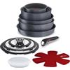 Lagostina Ingenio Mineralis Green Set Padelle Antiaderenti in Alluminio, Induzione,13 Pezzi 2 padelle 1 Casseruola 1 Tegame 1 Wok 3 coperchi Vetro 1 Coperchio Plastica 3 Proteggi Padella 1 Manico