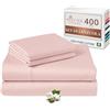 Pizuna Linens Pizuna Set lenzuola letto matrimoniale Cotone 140x200 cm Rosa Chiaro, 400 fili con trama Sateen in 100% Cotone a fiocco lungo Completo lenzuola con 1 lenzuolo con angoli, 1 lenzuolo sopra, 2 federe