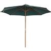 HOMCOM Outsunny Ombrellone da Giardino Ø3x2.5 m con Apertura a Corda, 8 Stecche, Palo in Legno e Copertura in Poliestere Verde Scuro
