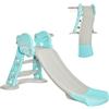 HOMCOM Scivolo per Bambini da 18 Mesi Pieghevole con 3 Scalini e Canestro Basket, Scivolo da Interno ed Esterno, 140x87x75cm, Blu e Grigio