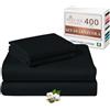 Pizuna Linens Pizuna Set lenzuola letto matrimoniale Cotone 140x200 cm Nera, 400 fili con trama Sateen in 100% Cotone a fiocco lungo Completo lenzuola con 1 lenzuolo con angoli, 1 lenzuolo sopra, 2 federe