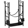 Outsunny Portalegna da Interno ed Esterno in Metallo a 2 Ripiani, Porta Legna per Interni con Supporti Rimovibili, Paletta, Scopa, Attizzatoio e Pinza, 44.5x29.5x73 cm, Nero