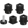 QUARKZMAN 4 Set Piedini Regolabili per Mobili, 25x25mm Gambe Mobili Regolabile in Plastica Livellamento Rettangolare Scorrevoli Vite Inserto Tubo per Foro 25mm per Tavolo Sedia Mobili, Nero