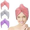 ACWOO Asciugamani da Doccia con Bottoni a Turbante, 3 Pcs in Microfibra, Cappuccio per Capelli Secchi Super Assorbente, Asciugatura Rapida