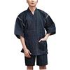 ZEALMAX Kimono giapponese camicia e pantaloni da uomo in cotone e lino lounge set spa accappatoio, stile 5, Multicolore, Taglia unica