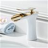 ANWEALTH Rubinetto Bagno Miscelatore Lavabo Miscelatore per Lavello Cascata Bianco+Oro Rubinetto da Bagnos Miscelatore Monoforo per Lavabo da Bagno