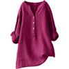 Gienslru Camicetta Cotone e Lino Maniche Lunga Oversize Blusa Donna Curvy Sexy Top Estiva Elegante Camicetta Casual Tinta Unita Maglietta Leggera Comodo Bottoni Scollo A V T-Shirt Lunga Camicette Maglia Tops