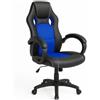 BAKAJI Sedia Sportiva Poltrona Direzionale da Ufficio 4 Ruote Girevole 360° Modello Racer Gaming Design Extra Lusso in Ecopelle Nero e Tessuto Blu