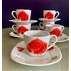 Generic set 6 tazzine caffè porcellana con piatto decoro Rosa rossa, tazzina rotonda, piattino quadrato, linea classica