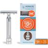 MERKUR 34C Rasoio di sicurezza - Finitura cromata lucida, manico corto e pesante, struttura in due pezzi, pettine chiuso, rasatura sostenibile - Made in Germany