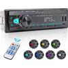 Hikity Autoradio Bluetooth Autoradio 1Din Bluetooth Stereo Lettore MP3 Radio Bluetooth Auto con Vivavoce Bluetooth SD AUX IN Doppia Porta USB FM Telecomando Controllo Vocale