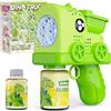 Panamalar Pistola a Bolle di Camion Dinosauro per Bambini, Macchina per Bolle di Sapone con Luci/10000+ Bolla/Soluzione, 10 Fori Sparabolle di Sapone per Feste All'aperto Matrimonio- Verde