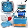 ALANBERG Set Mop Lavapavimenti con Secchio per Pulizia - Sistema a 2 Scomparti per Acqua Pulita e Sporca, Mocio Piatto Autostrizzante con Manico Telescopico e 2 Panni in Microfibra, Blu - ALANBERG®