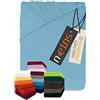 npluseins Lenzuolo con angoli elasticizzati, classico, in jersey, in diversi colori e misure, 100% cotone, 159,192, 80-90 x 190 cm, azzurro