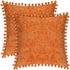 CaliTime Federe per Cuscini Confezione da 2 Fodere per Cuscini in Morbida Ciniglia Tinta Solida Morbida con Pom Pom per Divano Divano Decorazione della casa 50 cm x 50 cm Arancione Brillante