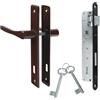 ADGO Maniglia per porta + serratura con chiave marrone, in acciaio inox, 90 mm, serratura 90/22 mm, kit pronto per il montaggio (marrone)