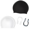Huangyihan 2 Cuffia da nuoto in silicone impermeabile da donna/uomo con 2 clip nasali, unisex, per piscina e tempo libero (nero + bianco) previene i peli in acqua