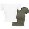 Urban Classics Ladies Off Shoulder Rib Tee 2-Pack, T-shirt, Donna, Multicolore (White+Olive), XL
