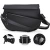 POCDUORG Borsa a tracolla unisex, in pelle opaca, impermeabile, con fibbia magnetica a sgancio rapido e tasche antifurto, Nero ossidiana., Medium