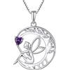 FJ Collana Donna Angelo Custode Argento 925 Collana Albero della Vita Ciondolo Luna Fata Collana Ametista Febbraio Pietra Portafortuna Gioielli Regalo per Donna