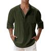 Generico Camicia Lino Uomo, Camicie Manica Lunga Camicie Bianca Slim Fit Elegante Shirt Estive Tinta Unita Casual Collo Coreana Spiaggi Shirts con Taschino,S-5XL