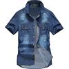 Faonkeew Jeans da uomo, a maniche corte, in denim, con bottoni a pressione, stile cowboy, camicia estiva slim fit, per il tempo libero, a maniche corte, vestibilità normale, per il tempo libero, Blu