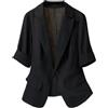 SHINROAD Giacca da donna in tinta unita con bottoni e risvolto, casual, con maniche a tre quarti, perfetta per l'ufficio, Nero , XX-Large
