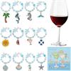 SUNNYCLUE 1 scatola Da 12 pezzi 12 stili Ciondoli per Vino Marino Ciondoli per Bicchieri Da Vino con Perline Ciondoli In Lega Smaltata Blu Estate Oceano Spiaggia Hawaii Etichette Identificative per Be