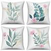 ASDCXZ Set di 4 federe per cuscino con fiori, 40 x 40 cm, motivo floreale, primaverile, rosa, verde, foglie, oro, bianco, per divano, cuscino decorativo, lavabile in poliestere, per esterni