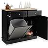 GYMAX Credenza da Cucina, Isola da Cucina con 2 Cassetti, Ripiano Regolabile, Vassoio in Gomma per Sala da Pranzo, Soggiorno, Adatto per Bidone (non incluso) da 42L, 100 x 35 x 90,5 cm (nero)