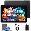 Rebecco Tablet 10 pollici di androide 14, compressa di androide dell'esposizione di IPS 1280 * 800 del centro di Octa, 8GB RAM+128GB ROM (espanda a 1TB), CPU di Unisoc A523, 5G/2.4G WiFi, 5MP+8MP