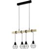 Eglo Lampada a sospensione Townshend 5, plafoniera dal design vintage, industriale e retrò a quattro punti luce, acciaio e legno, E27, certificazione FSC