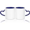 MR.R Set di 2 tazze da caffè vergini a sublimazione da 325 ml con interno blu scuro e manico a forma di cuore