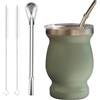 Beruth Zucca Bombilla Yerba Mate, set di tazza da tè in acciaio inossidabile da 8 once con coperchio multifunzionale, due cannucce e spazzole per la pulizia, tazza da caffè a doppia parete（Verde）