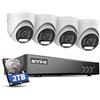ANNKE 3K kit Telecamere Videosorveglianza con Audio e Visione Notturna a Colori, H.265+ DVR 8 Canali con Rilevamento Uomini/Veicoli, 4x 3K Videocamera Esterna, Hard Disk da 2TB, Accesso Remoto, IP67