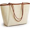 KALIDI Borsa da spiaggia in paglia Borsa a tracolla a righe Stitch Manico in pelle PU intrecciata Chiusura con cerniera Tasca interna Viaggi Shopping Picnic, Beige-marrone