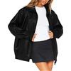 Minetom Cappotto da Donna Academia Primavera Autunno Cerniera Giacca Moto Giacca in Ecopelle Giubbotto Bomber Maniche Lunghe con Tasche A Nero S