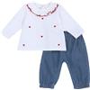 Chicco, Completo neonata primavera/estate, composto da camicia e pantalone jeans denim (Bianco, 24 Mese)