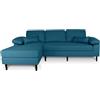 SAMIRA Divano angolare 3 posti con chaise longue sinistra mod. Washington (Tessuto, Blu petrolio)