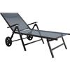 Outsunny Lettino Prendisole Pieghevole con Ruote e Schienale Regolabile su 5 Livelli, Sdraio da Giardino con Seduta Traspirante in Textilene 550g/m², per Spiaggia Piscina Giardino, 72x158x84cm, Grigio