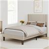 Bealife Letto Imbottito 120x200 cm con Testiera e Base in Legno - Struttura Letto Piatto con Supporto Doghe, Beige