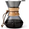 Lalord Caffettiera Pour Over con filtro in acciaio inox, 600 ml, in vetro borosilicato, con colletto in legno, caraffa per caffettiera, può contenere 3-4 tazze, 600 ml, grigio