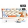 FREEWOLF T96 Tastiera e Mouse Wireless, Bluetooth & 2.4G, Tasti PBT, Manopola Multimediale, Schermo, Silenziosa, Anti-ghosting, QWERTY US Layout, per Mac/Windows/Linux - Mirtillo