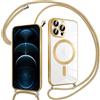 Pnakqil Magnetica Cover con Cordino per iPhone 12 Pro Max, Compatibile con Magsafe Ricarica Wireless, Trasparente Placcatura Disegno Custodia con Collana con Regolabile Laccio Tracolla, Oro